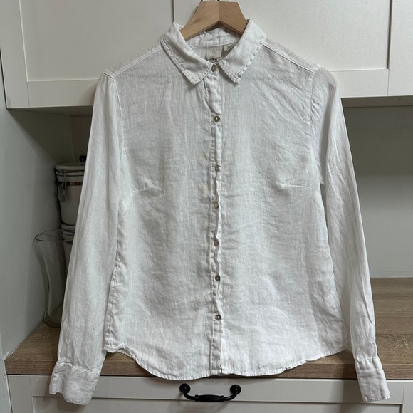 Joie Tops - Joie 100% Linen Button Down Shirt Women S White Long Sleeve Coastal Quiet Luxury